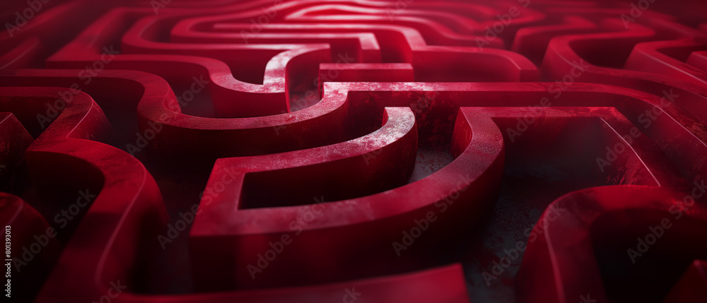Wall mural red pattern with simple labyrinth shapes, abstract background