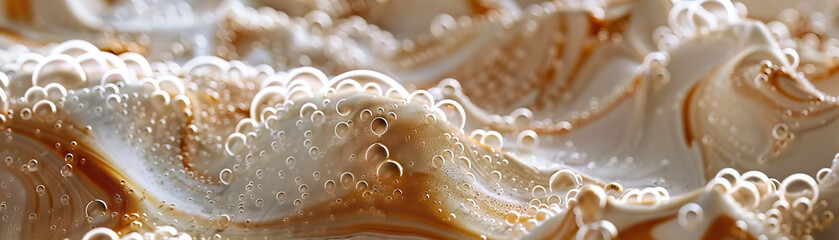 Frothy Milk Foam Art: Close-Up of Textured and Frothy Milk Foam Art in Coffee Beverage