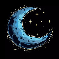 illustration of crescent moon . in cartoon style .