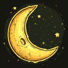 illustration of crescent moon . in cartoon style .