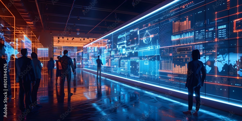 Poster cutting edge interactive exhibit showcasing the advanced future of integrated smart factory systems 