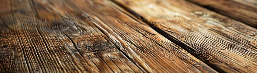 Fototapeta premium Rustic Wooden Tabletop: Close-Up of Textured and Weathered Wooden Tabletop with Natural Grain