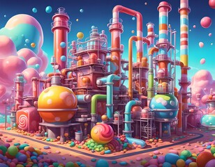 Industrial Factory With Numerous Pipes. Generative AI