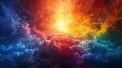A burst of rainbow colors erupting from a point of pure white light.