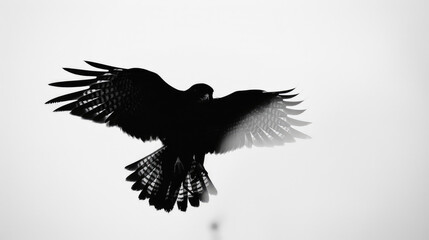 Obraz premium A bird soars through the sky in a black and white scene, showing its graceful flight as it navigates the open air
