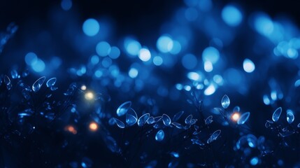 cluster of tiny blue lights against a dark, out-of-focus background. The lights are glowing brightly, creating a mesmerizing effect. The background is a deep navy blue, with no visible details.