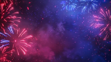 Vibrant display of multicolored fireworks in a night sky with pink and blue hues, creating a festive atmosphere.