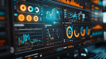 Obraz premium Close up view of a monitor showing an analytics dashboard. 