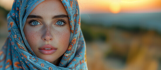 Introspective Charm: Niqab-Wearing Woman's Thoughtful Gaze at Twilight,generated by IA