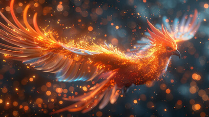 Obraz premium A digital phoenix rising from a sea of binary ashes.