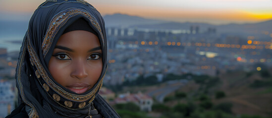 Veiled Contemplation: Niqab-Clad Woman's Reflective Moment at Dusk ,generated by IA