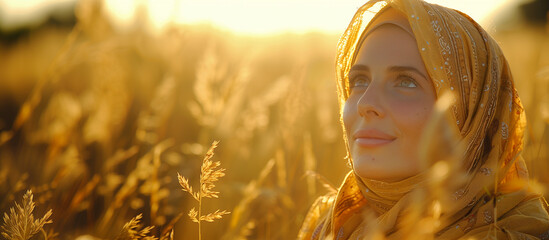 Introspective Allure: Niqab-Wearing Woman's Magnetic Gaze at Sunset,generated by IA