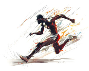 Running athlete polygonal watercolor ilustration