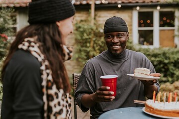 Happy friends at a birthday party