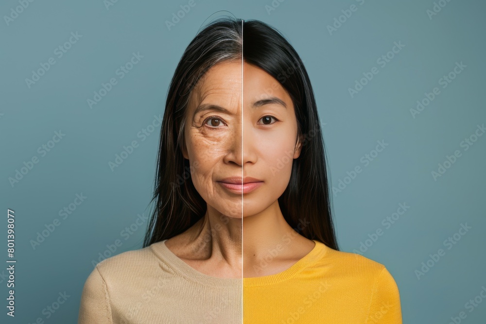 Poster anti aging cream and exercise as methods for managing aging perceptions, utilizing visual metaphors 