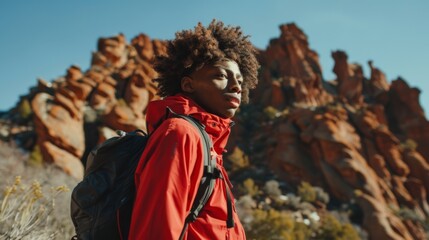 Fototapeta premium A Young Hiker Exploring Mountains