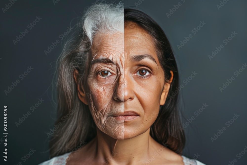 Poster exercise and anti aging cream refine aging management, using visual metaphors to highlight hair colo