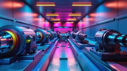 Colorful D Rendering of a Gear Lathe Machine in a Clean Manufacturing Environment
