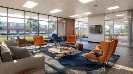 A spacious room holding many chairs and couches, creating a seating area for numerous people