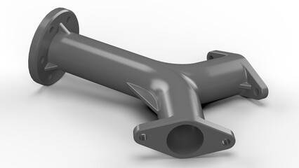 Metallic grey pipe with flange. 3d render. Isolated on white background