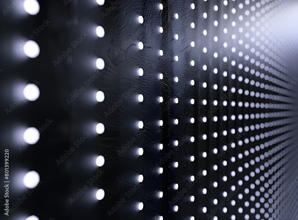 Poster a black background with white dots of varying sizes in a portal pattern, creating an abstract visual