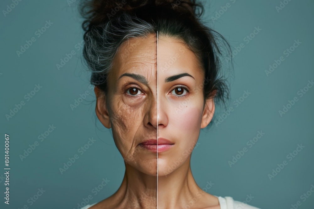 Poster hair color symmetry and visual metaphors delineate aging management strategies involving anti aging 