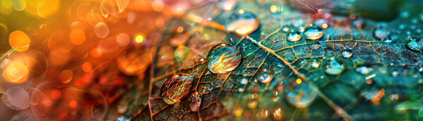 Glistening Dewdrops: Close-Up of Shimmering and Textured Dewdrops on Leaf Surface