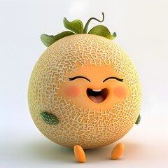 Cheerful Cantaloupe Fruit Character on Simple White Background