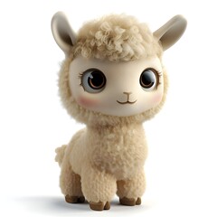 Cute and Cuddly 3D Plush Alpaca Figurine on White Background