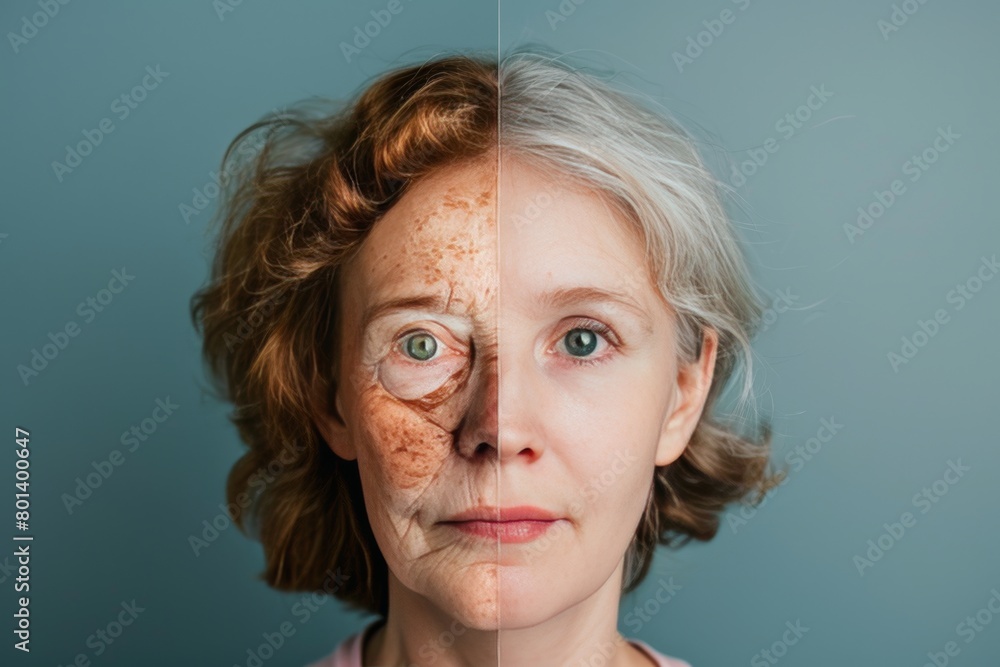 Poster exercise and anti aging cream, essential for managing aging perceptions, utilize visual metaphors an