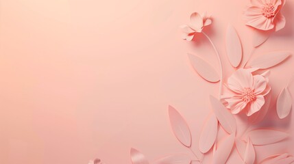 Elegant pink floral arrangement with delicate paper flowers and leaves on a soft gradient background.