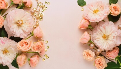 elegant floral frame side border background in peach blush gold accents romantic