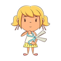 Girl cutting with big scissors