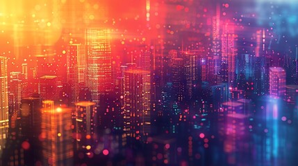 Fototapeta premium Design a side view artwork showcasing a utopian metropolis seamlessly integrated with advanced nanotechnology, featuring vibrant hues symbolizing technological progress and harmony Utilize soft gradie