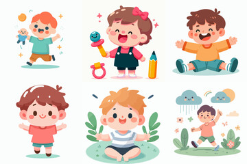 collection of  happy children cartoon character. flat vector illustration