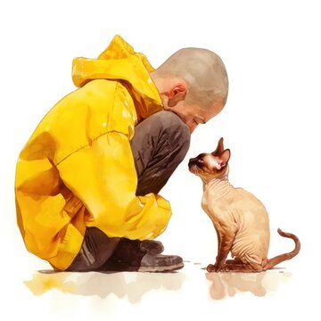 recommend clip art: Dad and his baby cat watercolor clip art for father's day