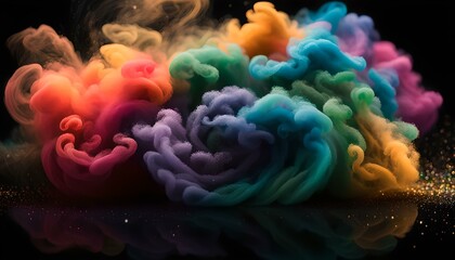 Colorful Smoke Floating in Air on Black Background. Generative AI
