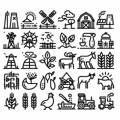  outline agriculture set icon silhouette vector illustration white background