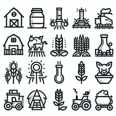  outline agriculture set icon silhouette vector illustration white background