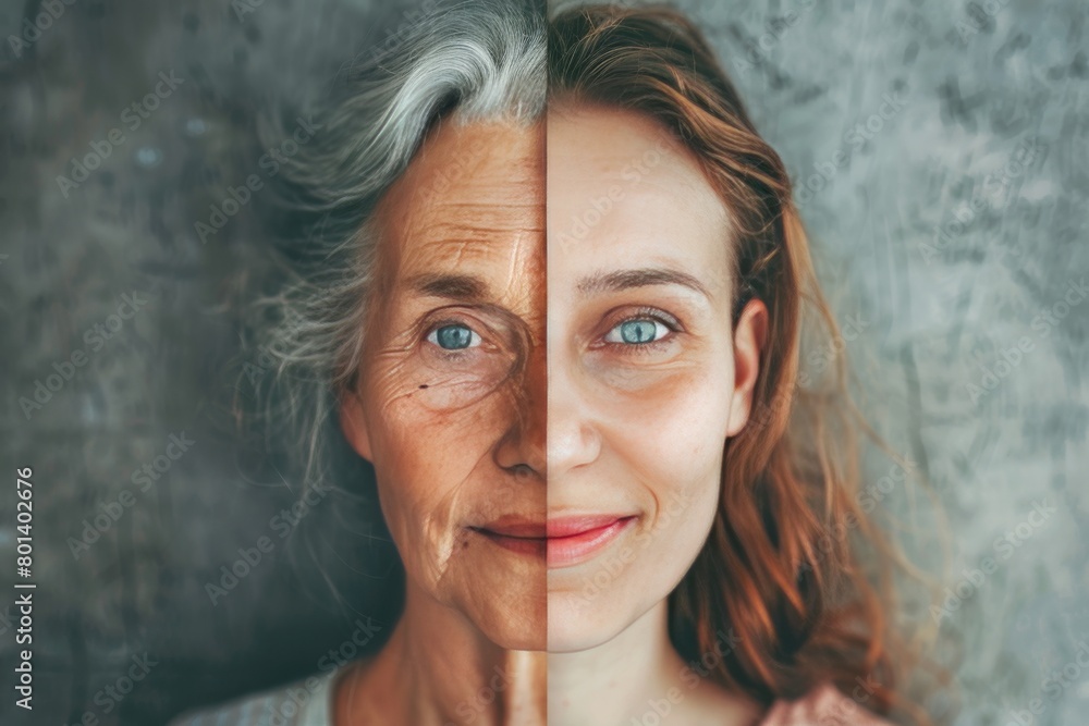 Poster hair color symmetry and visual metaphors support aging management with anti aging cream and exercise