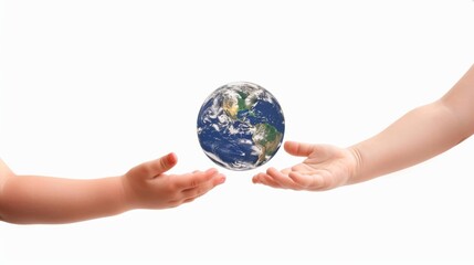 Hands holding a floating globe representing global unity and care