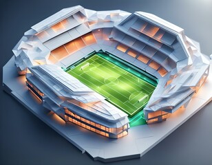Model of a Soccer Stadium With Green Field. Generative AI