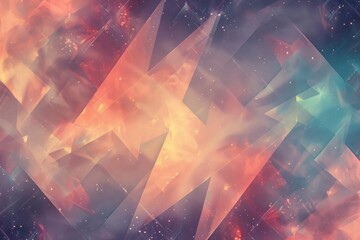 Deep space gradients with crystalline geometric shapes, creating a sense of cosmic wonder