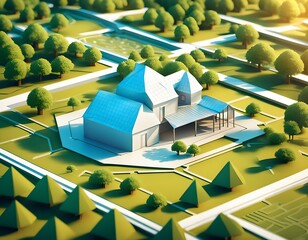 Model House in Middle of Park. Generative AI
