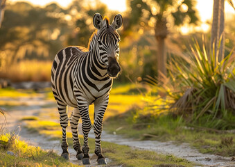 A zebra in the grassy nature habitat with day light.