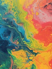 Vibrant Colors Blending on Canvas A CloseUp of Fluid Art Creation