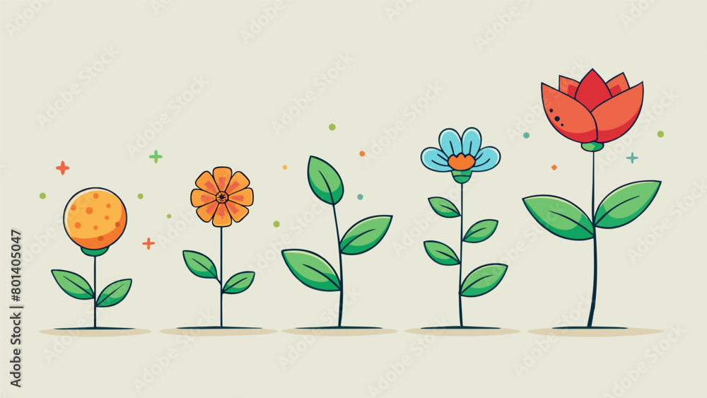 Poster a series of sketches showing the progression of a flower from a seed to full bloom symbolizing the a