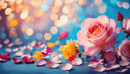 beautiful trendy floral impressionist background pastel pink rose petals banner for wedding...