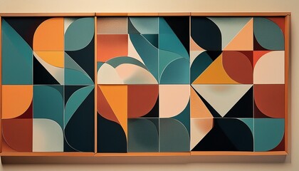 mid century modern art with quadrants and overlapping shapes