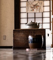Japanese tea chest and pot